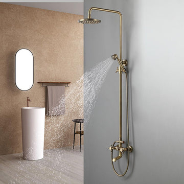 Traditional Rainfall Exposed Shower Fixture with Tub Spout in Antique Brass